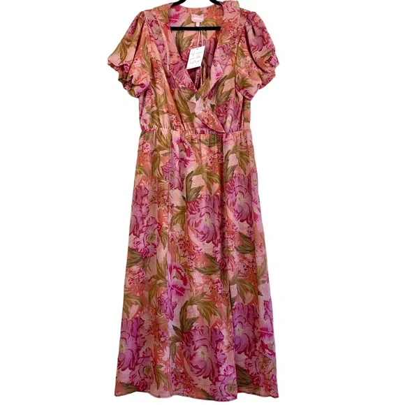 Show Me Your MuMu Verity Midi Dress Chiffon Garden Floral Pink Wedding Resort - Picture 5 of 16